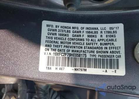 2017 Honda Civic Ex from USA, damaged, VIN 19XFC2F79HE058175